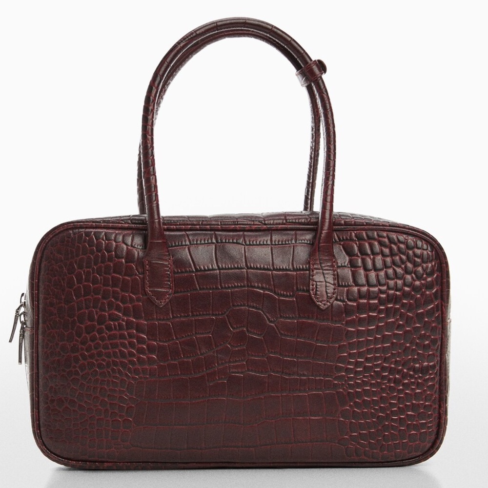 Mango Rectangular Leather Handbag Burgundy Red East West designer Y2K crocodile